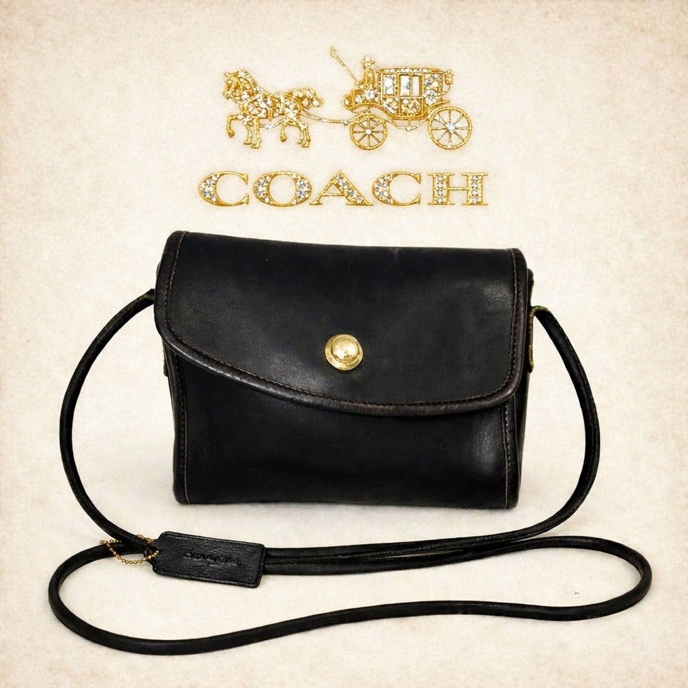 Coach Chrystie Small Crossbody Black Leather Flap Bag USA Vintage EUC